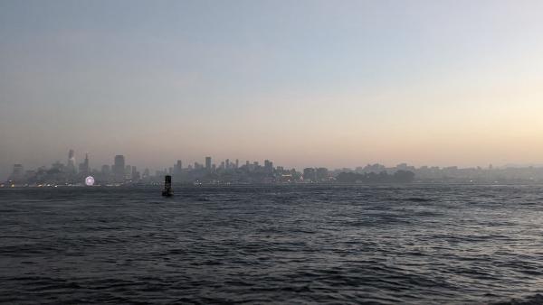 Looking back at San Francisco docks from the boat to Alcatraz.