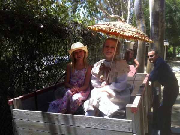 Girls go for wagon ride